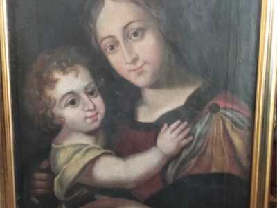 Matka Boża z Dzieciątkiem Jezus na ciemnym tle